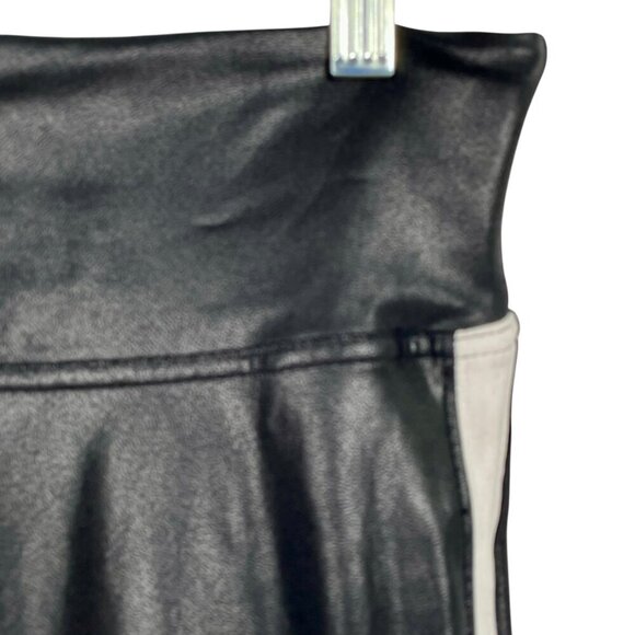 Spanx Faux Leather Racer Stripe Leggings Black Raw Hem XS Bodycon Workout Gym - Picture 8 of 11